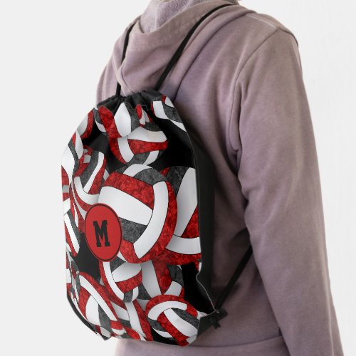 red black team colors girly volleyballs pattern drawstring bag