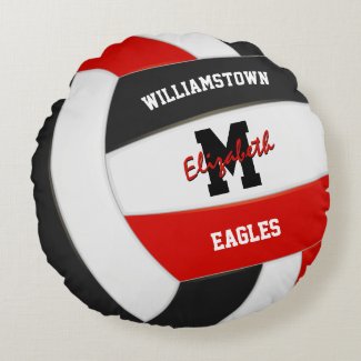Red & black team colors kids volleyball room decor round pillow