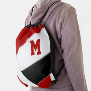 red black team colors monogrammed volleyball drawstring bag