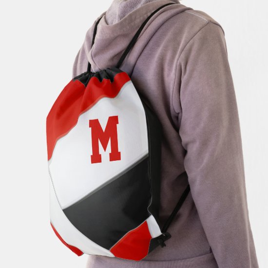 red black team colors monogrammed volleyball drawstring bag