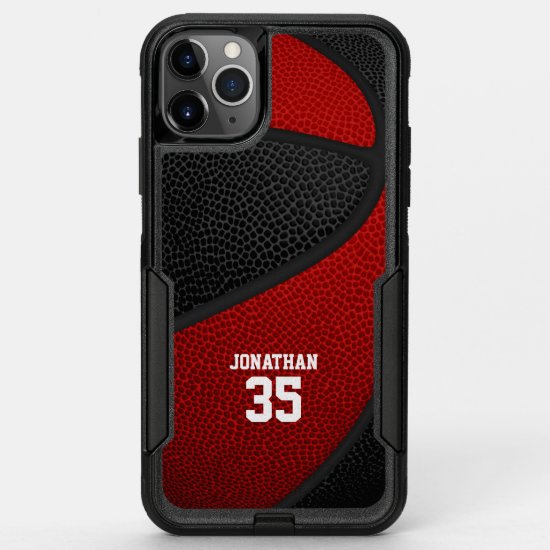 red black team colors personalized basketball OtterBox commuter iPhone 11 pro max case