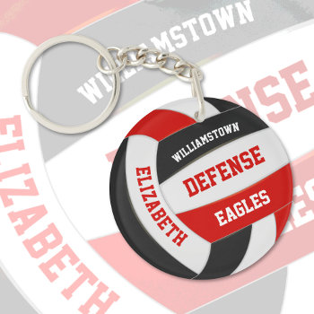 Red Black Team Colors Personalized Volleyball Keychain by katz_d_zynes at Zazzle