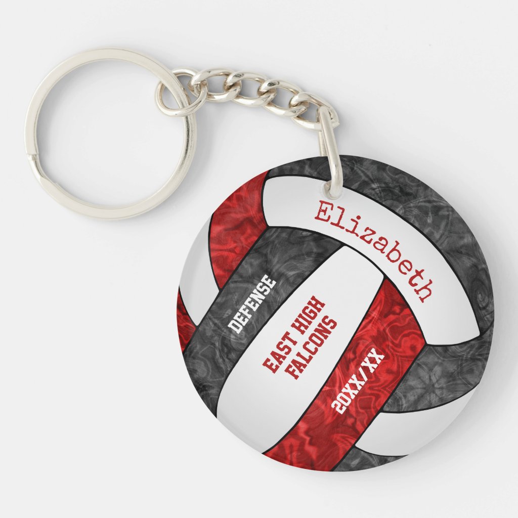 red black team colors personalized volleyball keychain