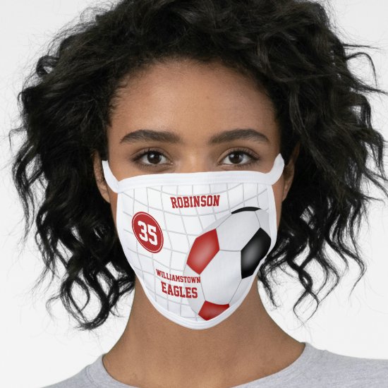 red black team colors player name his hers soccer face mask