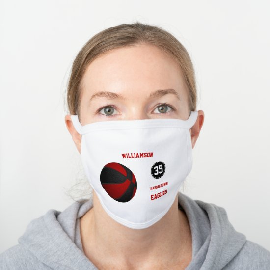 red black team colors simple basketball white cotton face mask