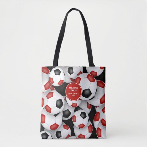 red black team colors soccer coach gift tote bag
