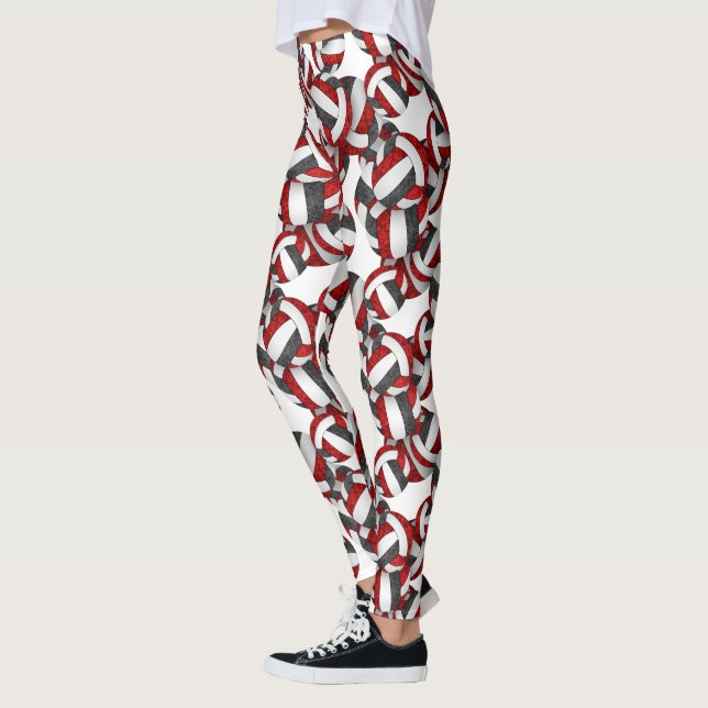 red black team colors spirit volleyballs pattern leggings (Left)
