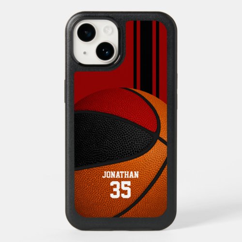 Red black team colors varsity stripes basketball OtterBox iPhone 14 case