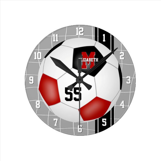 red black team colors varsity stripes soccer round clock