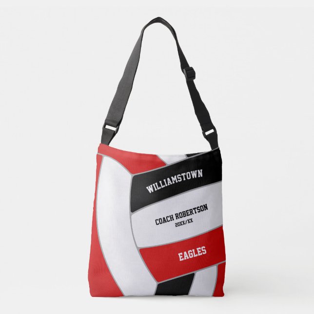 red black team colors volleyball athlete coach crossbody bag (Front)
