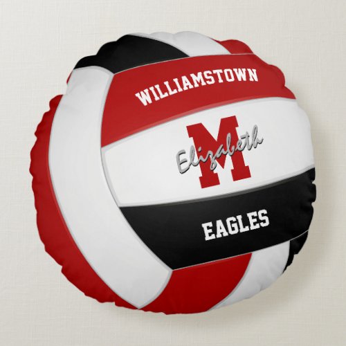 red black team colors kids volleyball room decor round pillow