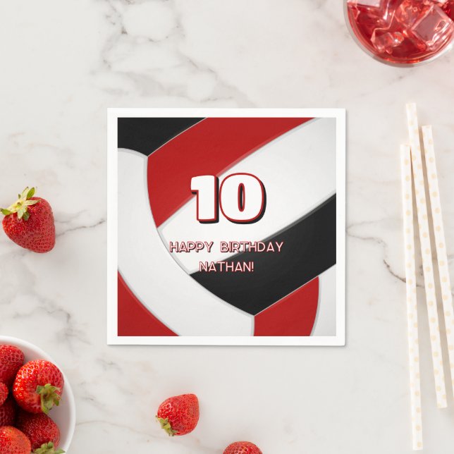 red black team colors volleyball sports party napkins (Insitu)
