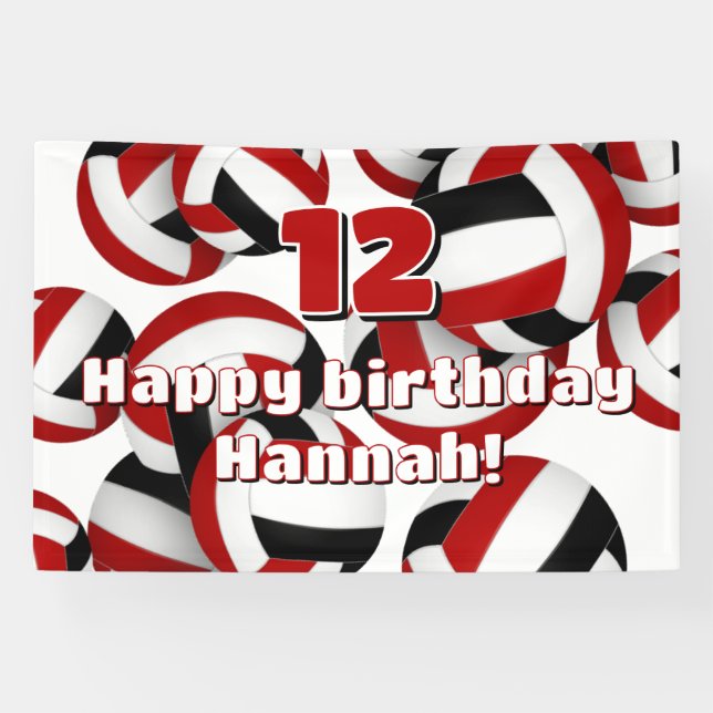 red black team colors volleyballs birthday party banner (Horizontal)