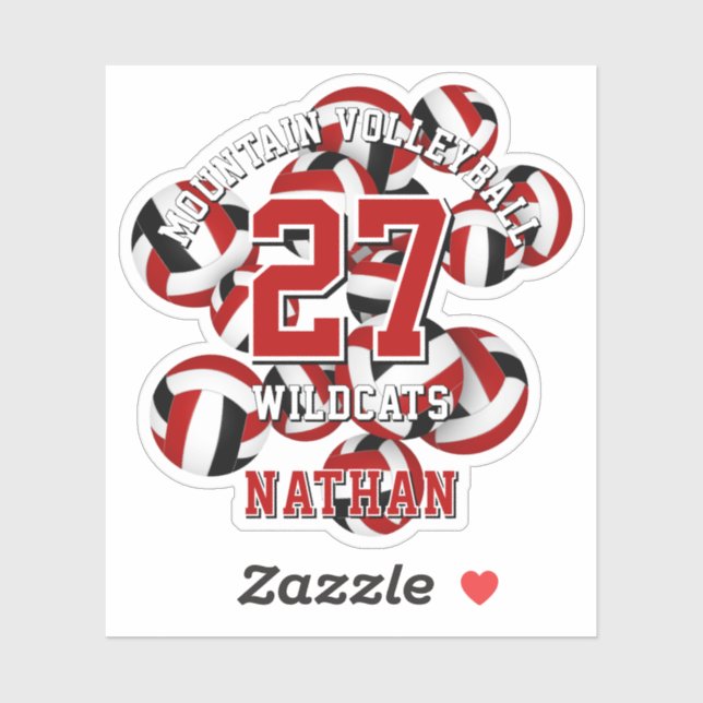 red black team colors volleyballs kids sports sticker (Sheet)