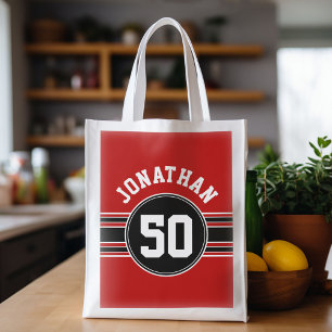 Red Black Team Jersey Fan Gear Name Number Grocery Bag