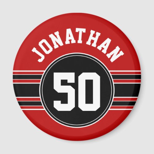 Red Black Team Jersey Fan Gear Name Number Magnet