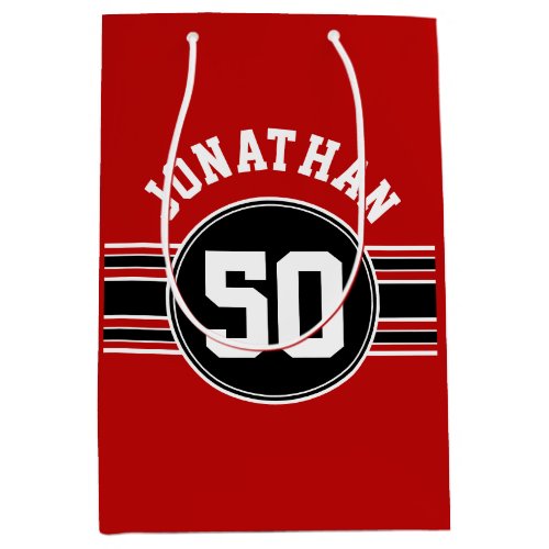 Red Black Team Jersey Fan Gear Name Number Medium Gift Bag