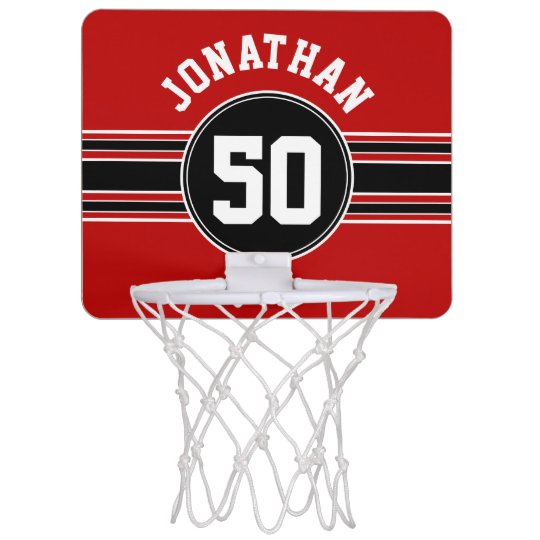 Red Black Team Jersey Fan Gear Name Number Mini Basketball Hoop