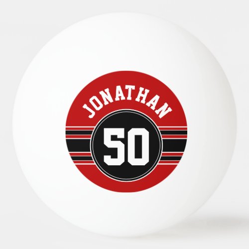 Red Black Team Jersey Fan Gear Name Number Ping Pong Ball