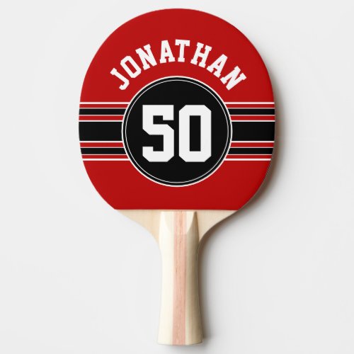 Red Black Team Jersey Fan Gear Name Number Ping Pong Paddle