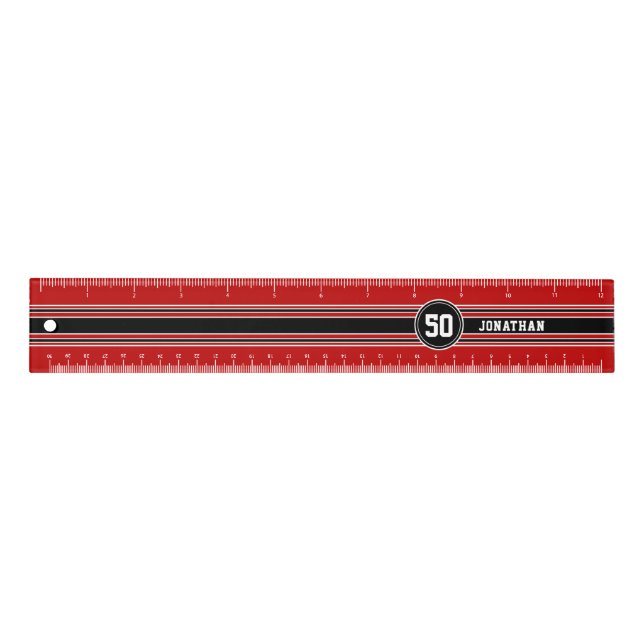 Red Black Team Jersey Fan Gear Name Number Ruler (Front)