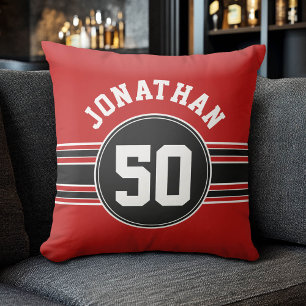 Red Black Team Jersey Fan Gear Name Number Throw Pillow