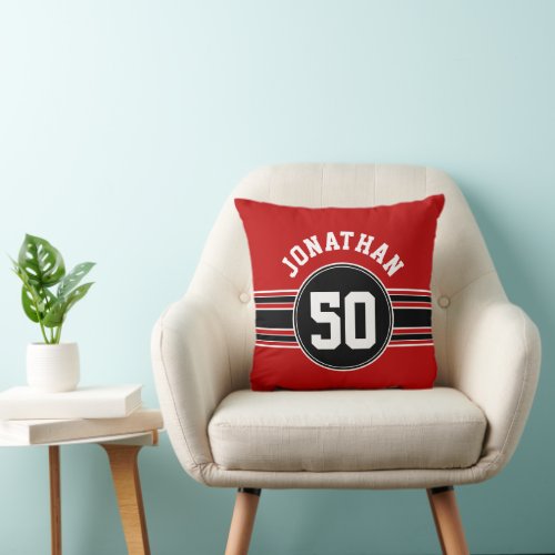 Red Black Team Jersey Fan Gear Name Number Throw Pillow