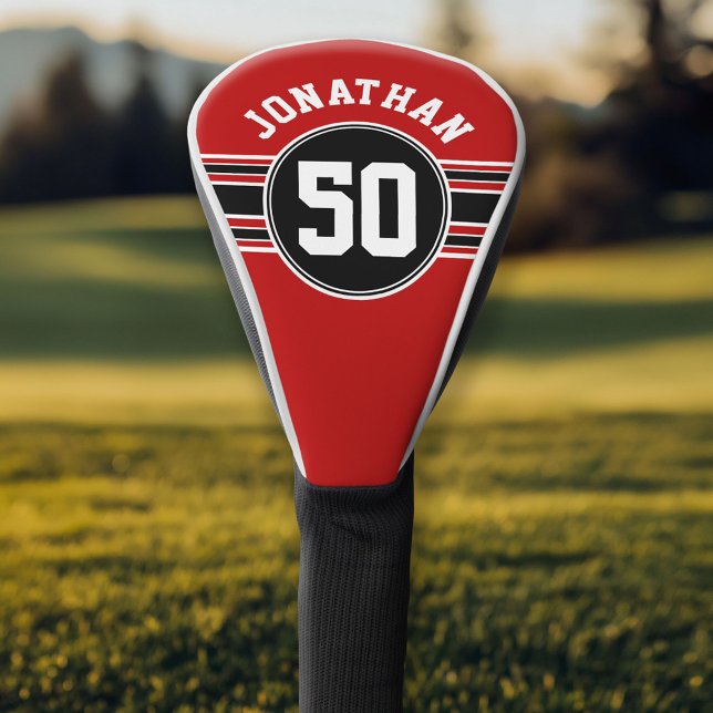 Red Black Team Jersey Fan with Name Number Golf Head Cover (Personalized Golf Head Cover)
