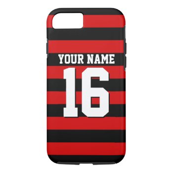 Red Black Team Jersey Preppy Stripe Iphone 8/7 Case by FantabulousCases at Zazzle