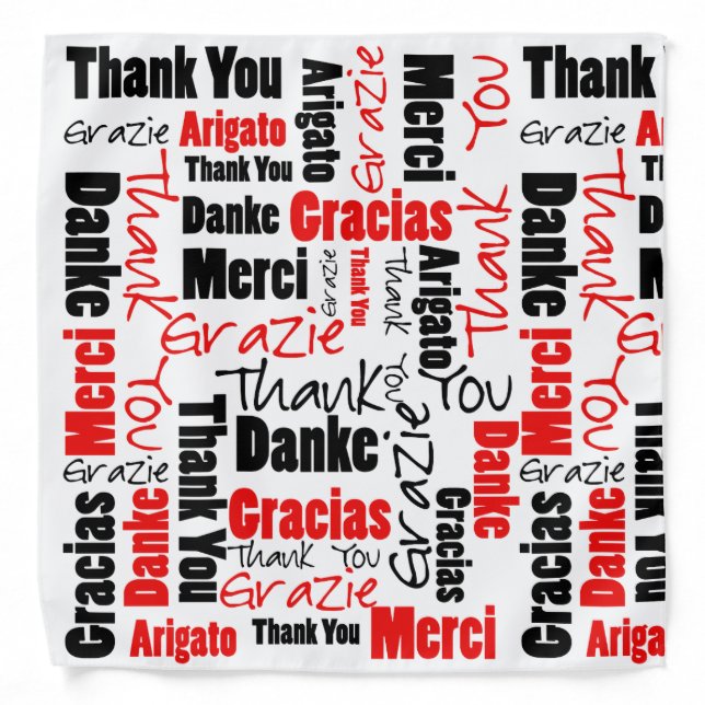 Red Black Thank You Word Cloud Bandana (Front)