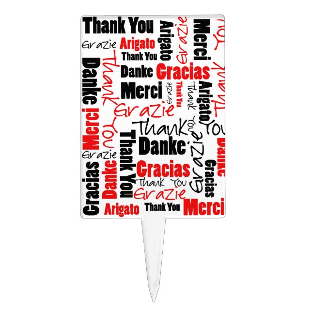 Red Black Thank You Word Cloud Cake Topper (Front)