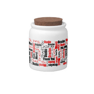 Red Black Thank You Word Cloud Candy Jar