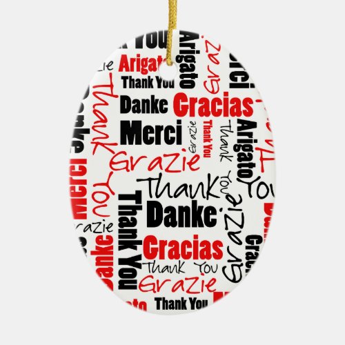 Red Black Thank You Word Cloud Ceramic Ornament