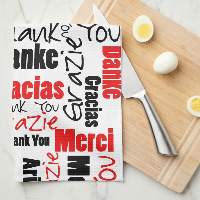 Red Black Thank You Word Cloud Kitchen Towel (Quarter Fold)