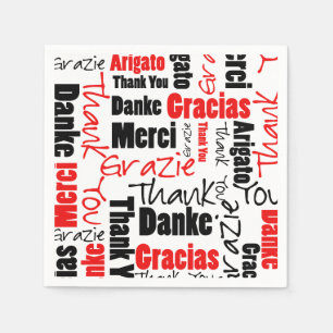 Red Black Thank You Word Cloud Napkins