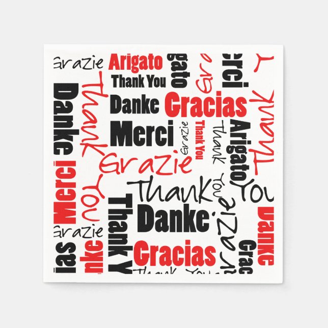 Red Black Thank You Word Cloud Napkins (Front)