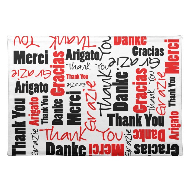 Red Black Thank You Word Cloud Placemat (Front)