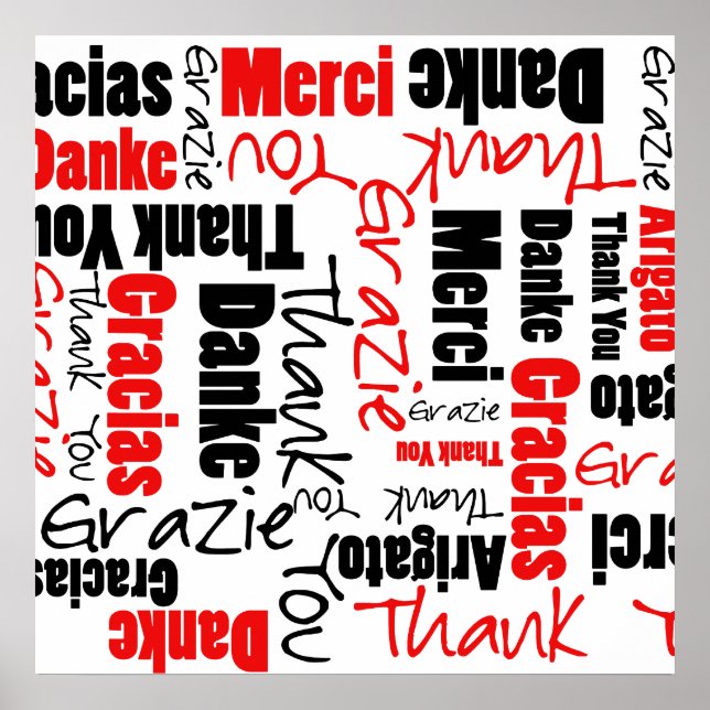 Red Black Thank You Word Cloud Poster (Front)