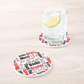 Red Black Thank You Word Cloud Sandstone Coaster