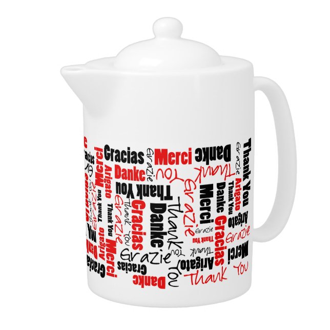 Red Black Thank You Word Cloud Teapot (Right)