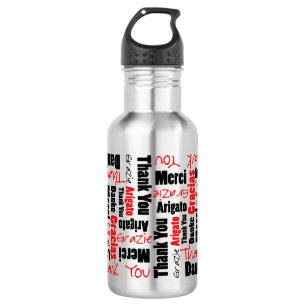 Red Black Thank You Word Cloud Water Bottle