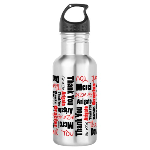 Red Black Thank You Word Cloud Water Bottle