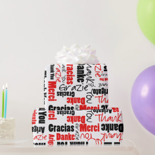 Red Black Thank You Word Cloud Wrapping Paper
