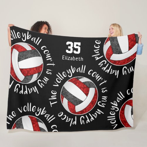 red black The volleyball court is my happy place Fleece Blanket
