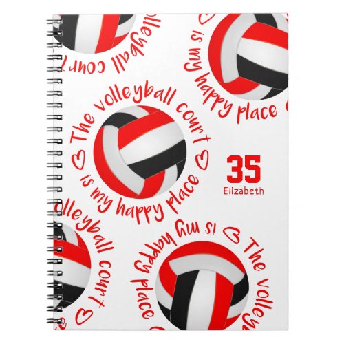 red black The volleyball court is my happy place Notebook