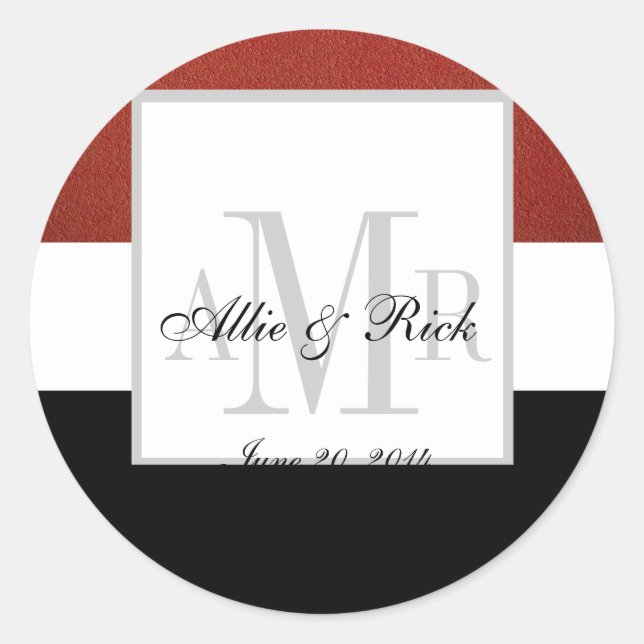 Red Black Three Monogram Wedding Seal (Front)
