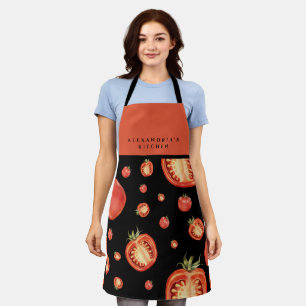 Red & Black Tomato Pattern Your Name + Kitchen Apron