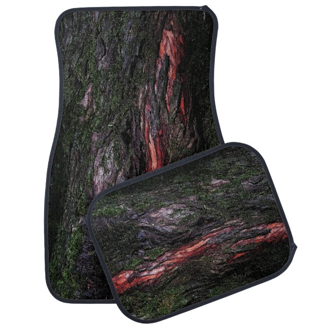 Red black tree mossy wood bark  car floor mat (Set)
