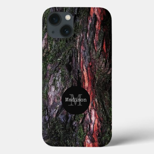 Red black tree mossy wood bark Monogram iPhone 13 Case