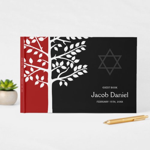 Red Black Tree of Life Bar Mitzvah Guest Book